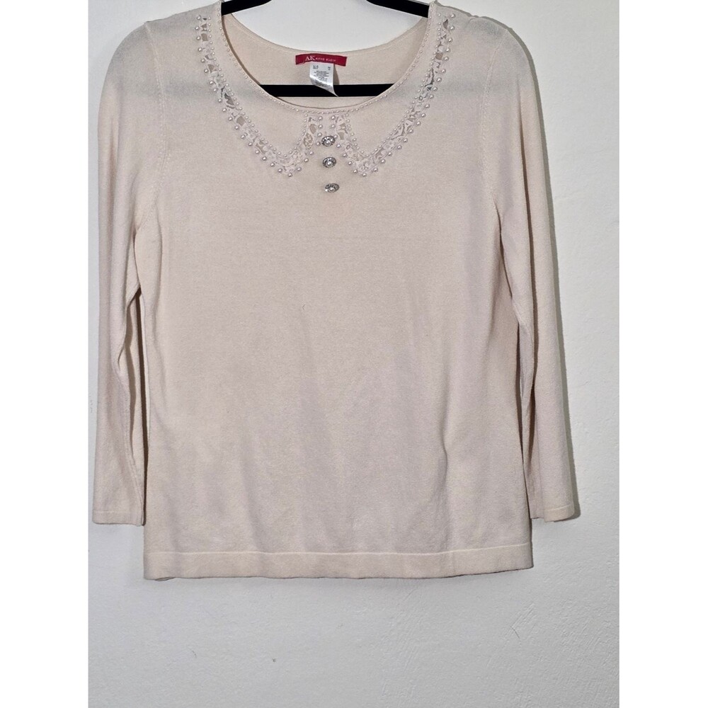 Anne Klein Cream Sweater with Pearl Trim